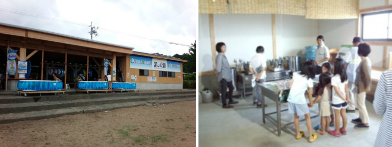 Photo of exterior of the Obama Nagisa-no-Koban (left); Photo of workshop for children (right)