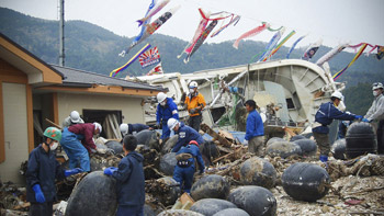 Photo of relief activity in a damaged area