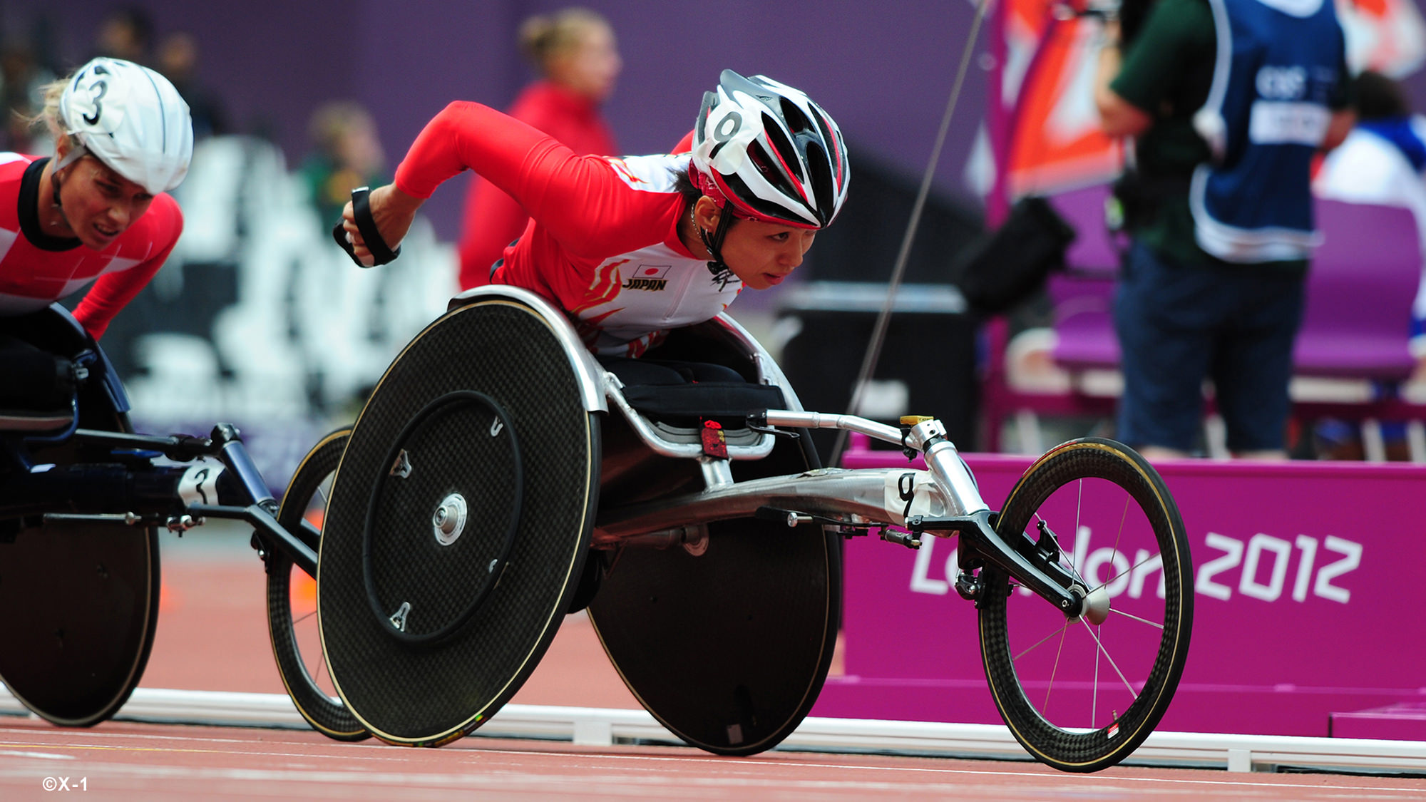 Photo showing wheelchair athletes at the Paralympic Games.