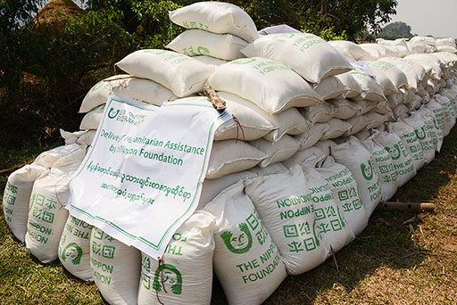 Photo of 65 tons of rice provided by The Nippon Foundation