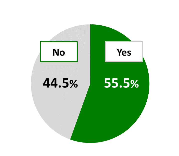 Pie chart showing results from Awareness Survey of 18-Year-Olds: 55.5% of respondents replied “Yes” while 44.5% replied “No”