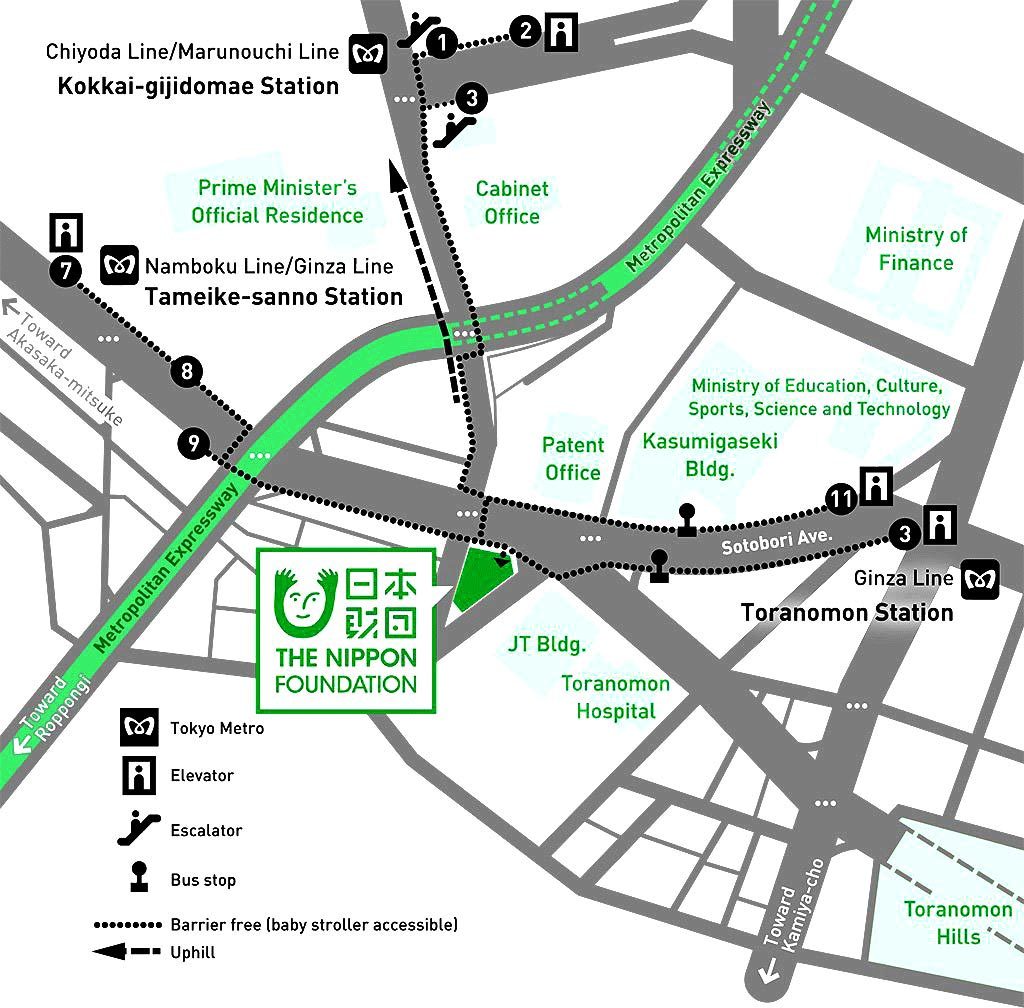 Map of the area surrounding The Nippon Foundation building