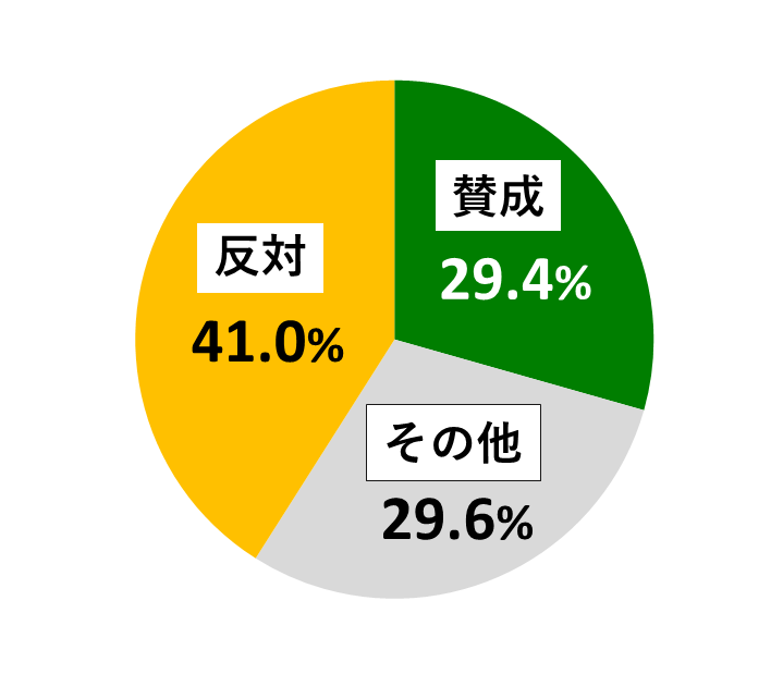 18歳意識調査結果の円グラフ：賛成が29.4％。反対が41.0％。その他が29.6％。