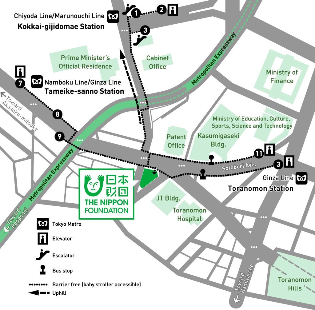 Map of the area surrounding The Nippon Foundation building