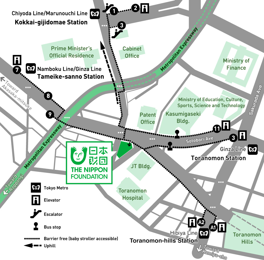 Map of the area surrounding The Nippon Foundation building