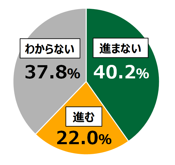 18歳意識調査結果の円グラフ：進まない40.2%。進む22.0%。わからない37.8%。