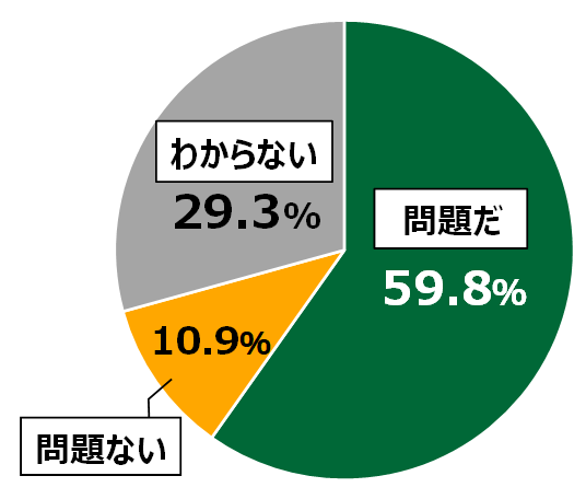 18歳意識調査結果の円グラフ：問題だ59.8%。問題ない10.9%。わからない29.3%。