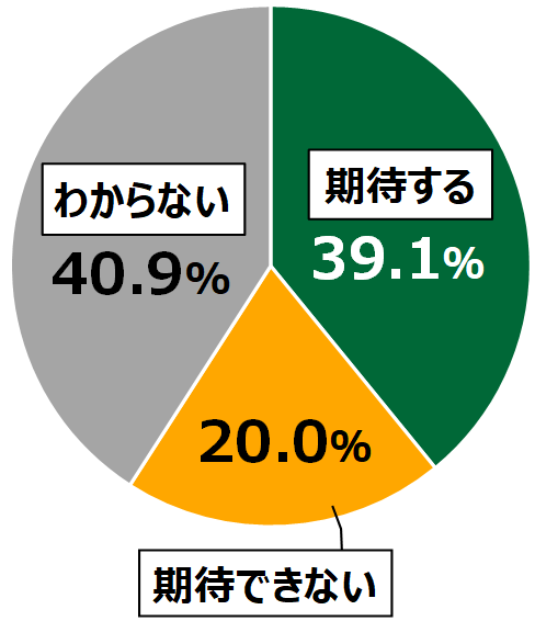 18歳意識調査結果「Q日本のデジタル化を進める司令塔として「デジタル庁」の創設が進められています。日本のデジタル化が進むと期待しますか。」の円グラフ：期待する39.1%。期待できない20.0%わからない40.9％。