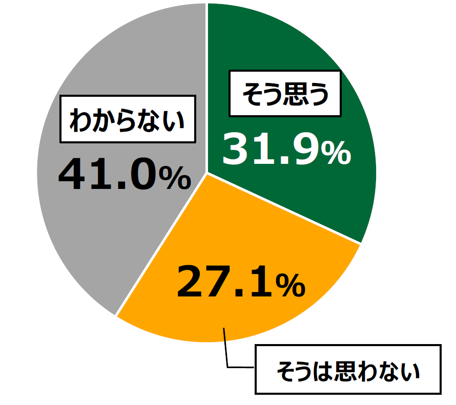 18歳意識調査結果の円グラフ：そう思う31.9％。そうは思わない27.1%。わからない41.0％。