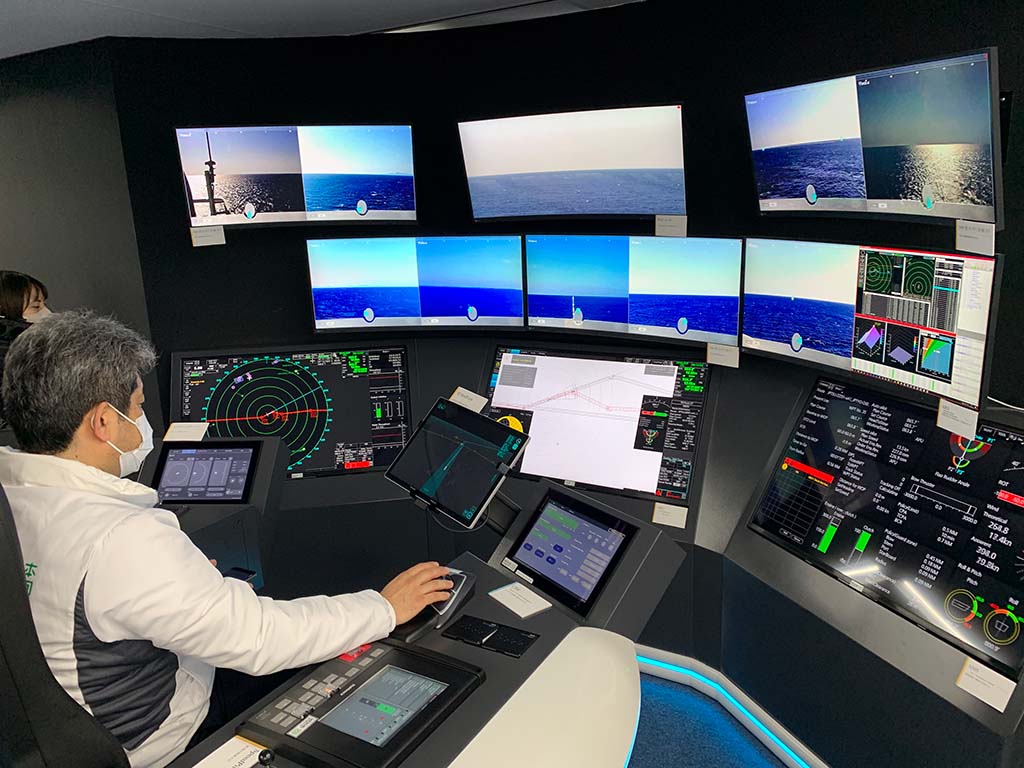 Photograph of the operator’s seat in the land-based monitoring support center, which can be used for remote operation in emergency situations