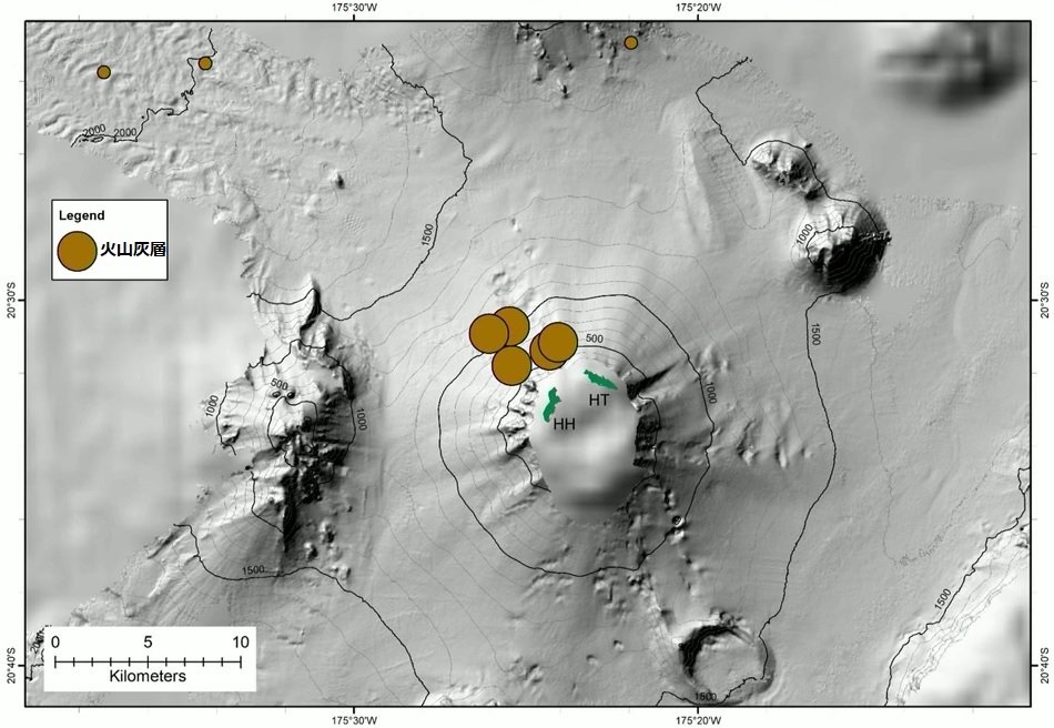 Map showing areas where volcanic ash was observed