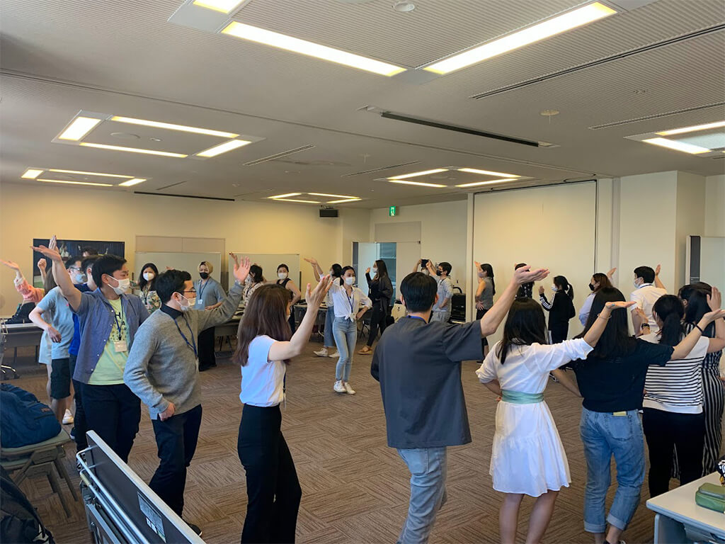 Photo of scholars practicing Okinawan dance