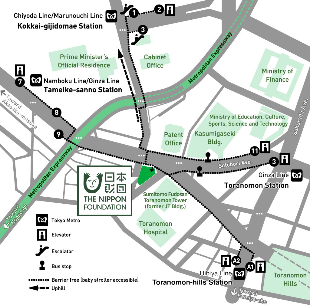 Map of the area surrounding The Nippon Foundation building