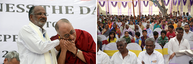 Photo of a scene of Dalai Lama visiting a leprosy Colony in India (1)