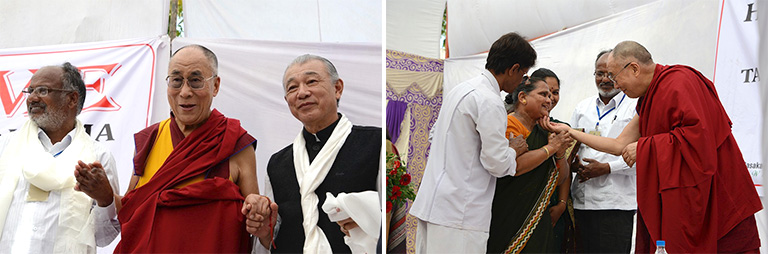 Photo of a scene of Dalai Lama visiting a leprosy Colony in India (2)
