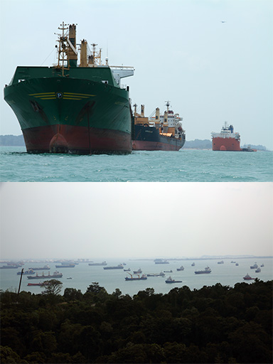 写真：マラッカ・シンガポール海峡を通航する船舶の様子