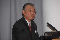 写真：スピーチする日本財団の笹川陽平会長