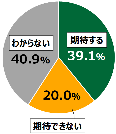 18歳意識調査結果「Q日本のデジタル化を進める司令塔として「デジタル庁」の創設が進められています。日本のデジタル化が進むと期待しますか。」の円グラフ:期待する39.1%。期待できない20.0%わからない40.9%。