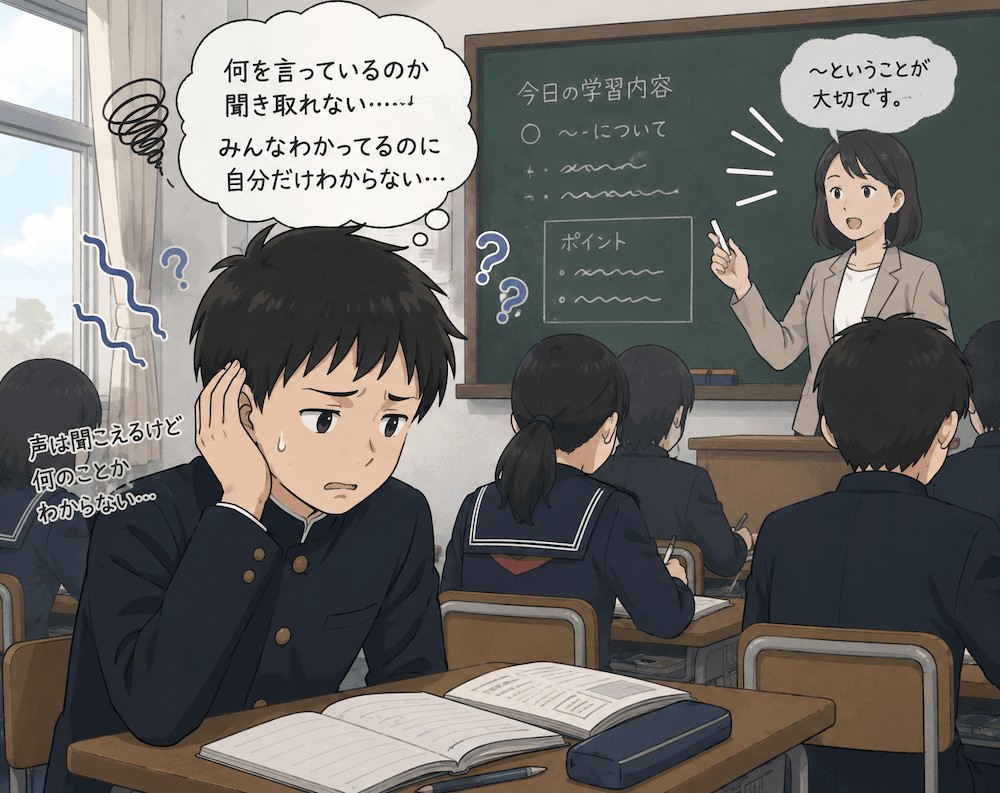 授業中、先生の話す声が聞き取りづらく困っている生徒